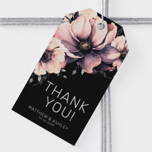 Elegante Moderne Roze Zwarte Bloemige Bruiloft Cadeaulabel