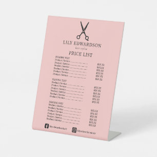 Elegante moderne roze zwarte prijzenlijst voor kap reclamebord met voetstuk