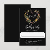 Elegante moderne rustieke bloemenhart bruiloft RSVP kaartje (Voorkant / Achterkant)