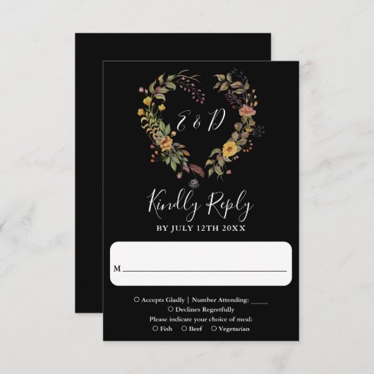 Elegante moderne rustieke bloemenhart bruiloft RSVP kaartje (Voorkant / Achterkant)