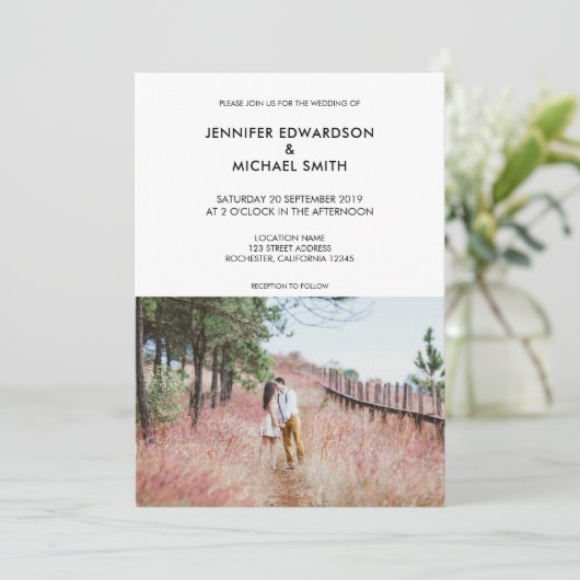 Elegante moderne rustieke foto Bruiloft Kaart (Staand voorkant)