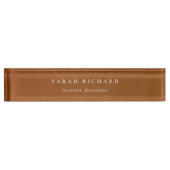 Elegante moderne rustieke tan lederen textuur op m naambordje (Voorkant)