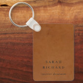 Elegante moderne rustieke tan lederen textuur op m sleutelhanger (Voorkant)