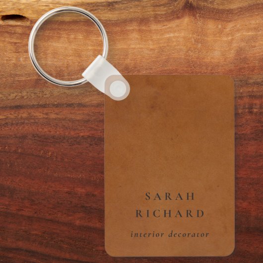 Elegante moderne rustieke tan lederen textuur op m sleutelhanger (Voorkant)