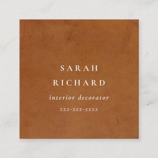 Elegante moderne rustieke tan lederen textuur op m vierkante visitekaartje (Voorkant)