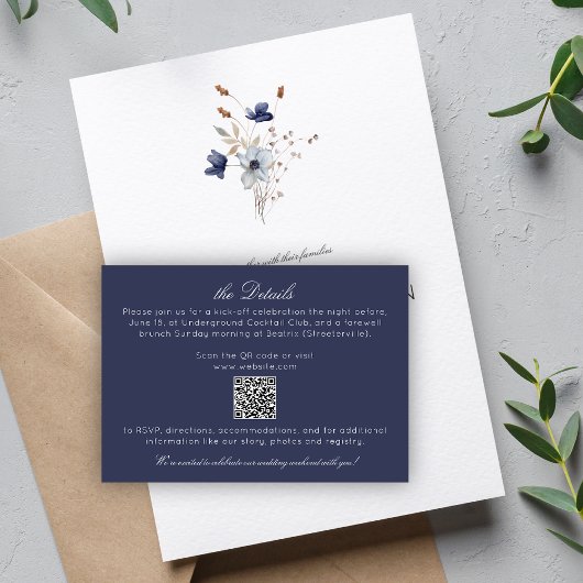 Elegante moderne rustieke wilde bloem bruiloft det informatiekaartje