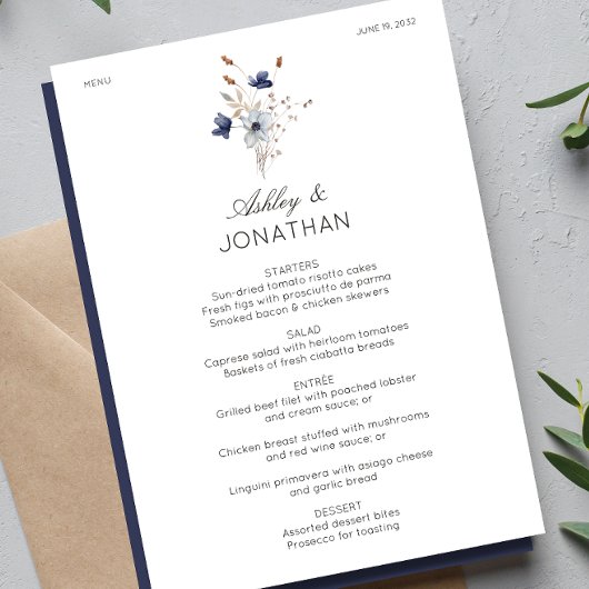 Elegante moderne rustieke Wildflower bruiloft Menu