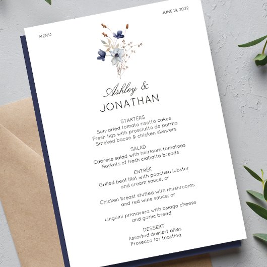 Elegante moderne rustieke Wildflower bruiloft Menu