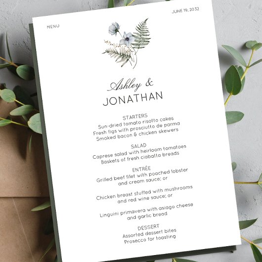 Elegante moderne rustieke Wildflower bruiloft Menu