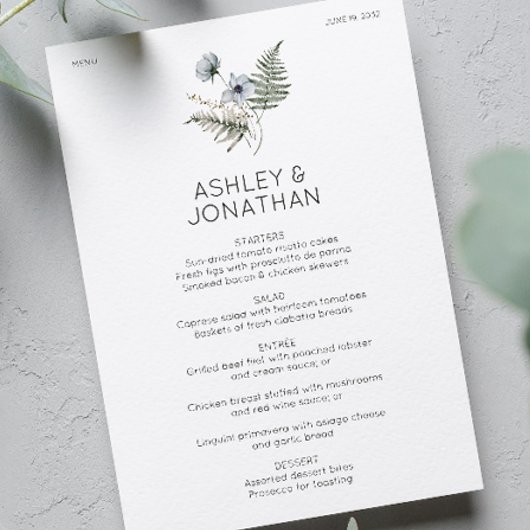 Elegante moderne rustieke Wildflower bruiloft Menu