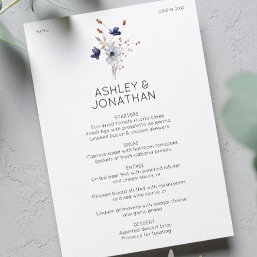 Elegante moderne rustieke Wildflower bruiloft Menu