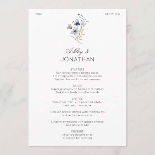 Elegante moderne rustieke Wildflower bruiloft Menu (Voorkant)