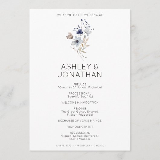 Elegante moderne rustieke Wildflower bruiloft Programmakaart (Voorkant)