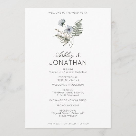 Elegante moderne rustieke Wildflower bruiloft Programmakaart (Voorkant)
