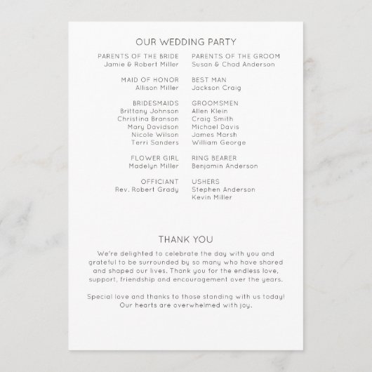 Elegante moderne rustieke Wildflower bruiloft Programmakaart (Achterkant)