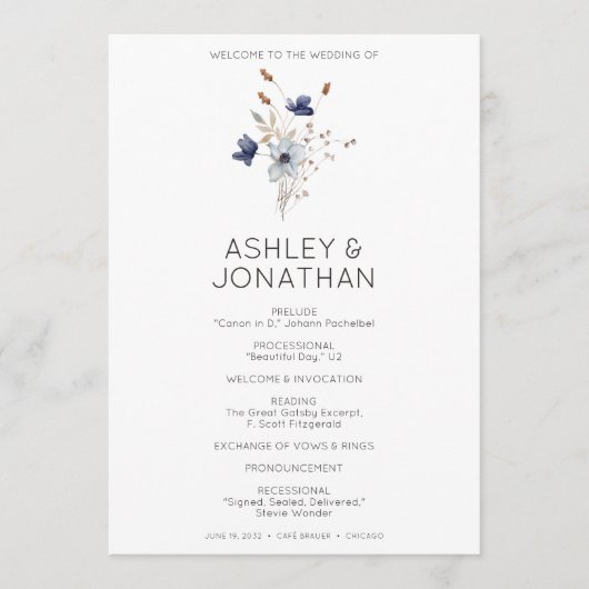 Elegante moderne rustieke Wildflower bruiloft Programmakaart (Voorkant)