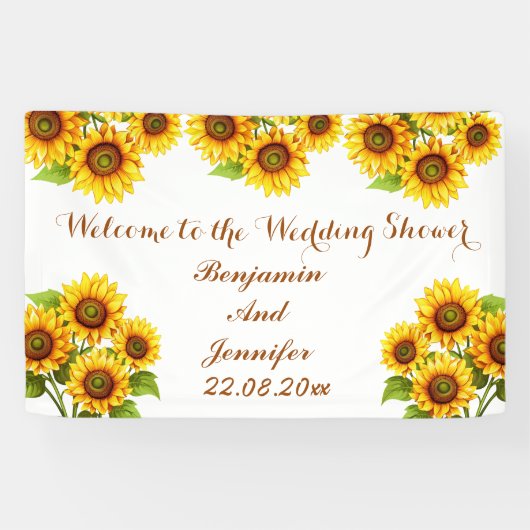 Elegante Moderne Rustieke Zonnebloem Bruiloftsshow Spandoek (Horizontaal)