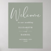 Elegante moderne Sage Green bruiloft welkom teken Poster (Voorkant)