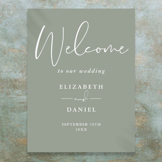 Elegante moderne Sage Green bruiloft welkom teken Poster