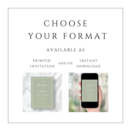 Elegante moderne Sage Green Script bruiloft Kaart