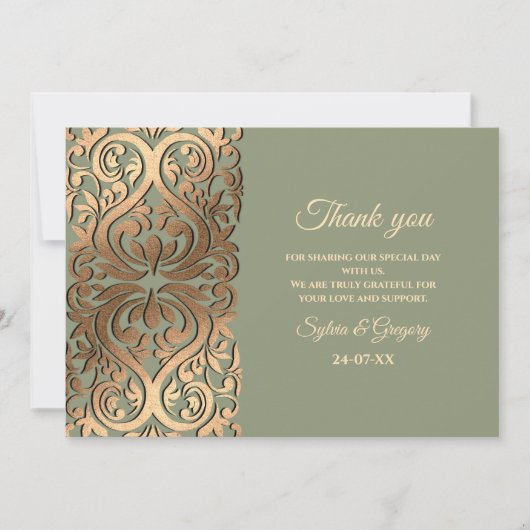 Elegante Moderne Sage groen & goud bruiloft Luxe Bedankkaart (Voorkant)