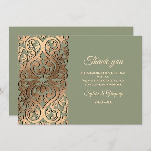 Elegante Moderne Sage groen & goud bruiloft Luxe Bedankkaart (Voorkant / Achterkant)