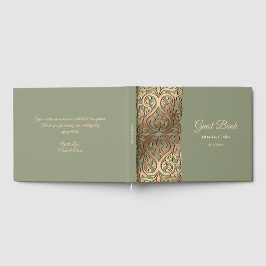 Elegante Moderne Sage groen & goud bruiloft Luxe Gastenboek (Volledig)