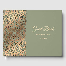Elegante Moderne Sage groen & goud bruiloft Luxe Gastenboek