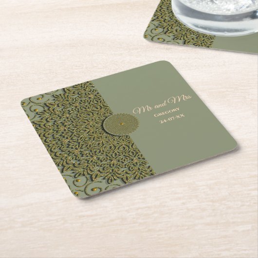 Elegante Moderne Sage groen & gouden klassieker Kartonnen Onderzetters (Schuin)