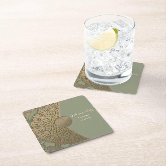Elegante Moderne Sage groen & gouden klassieker Kartonnen Onderzetters (Insitu)