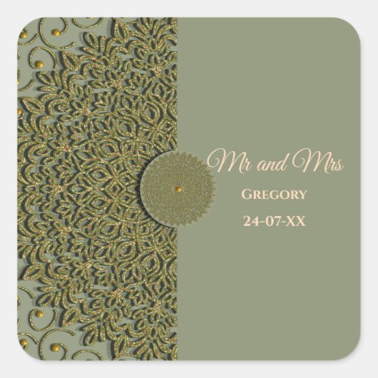 Elegante Moderne Sage groen & gouden klassieker Vierkante Sticker (Voorkant)