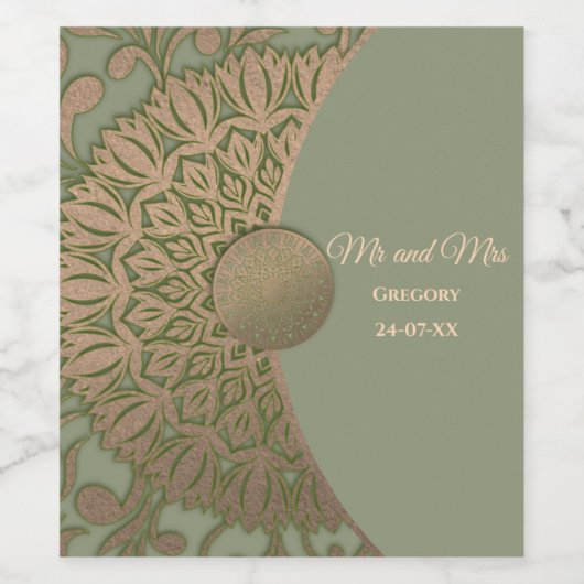 Elegante Moderne Sage groen & gouden klassieker Wijn Etiket (Enkel label)