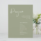 Elegante & moderne Sage groene bruiloft Programmakaart (Staand voorkant)