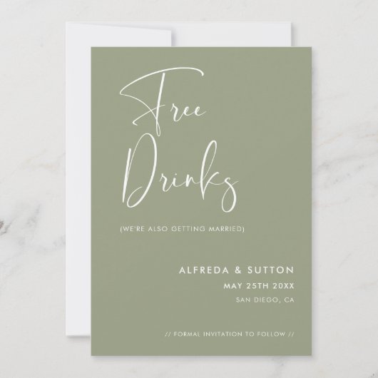 Elegante & Moderne Sage Groene Gratis drinken Save The Date (Voorkant)