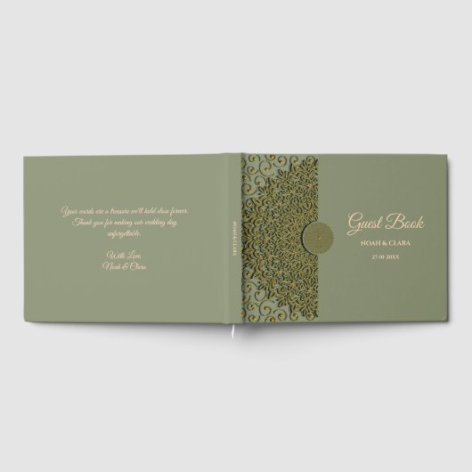 Elegante Moderne Salie groen & goud klassieke mand Gastenboek (Volledig)