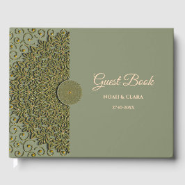 Elegante Moderne Salie groen & goud klassieke mand Gastenboek