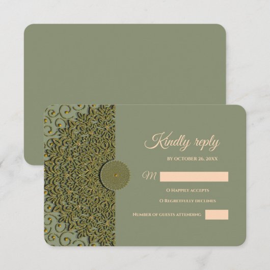 Elegante Moderne Salie groen & goud klassieke mand RSVP Kaartje (Voorkant / Achterkant)