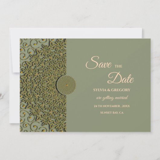 Elegante Moderne Salie groen & goud klassieke mand Save The Date (Voorkant)