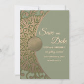 Elegante Moderne Salie groen & goud klassieke mand Save The Date (Voorkant)