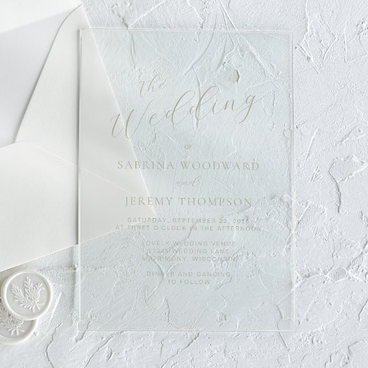 Elegante moderne salie groene kalligrafie bruiloft acryl uitnodigingen