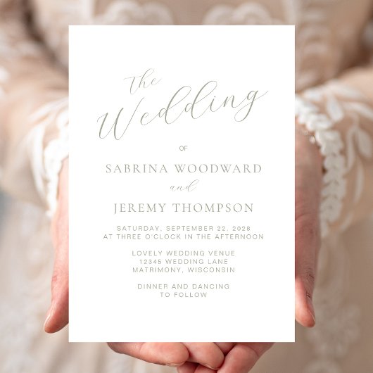 Elegante moderne salie groene kalligrafie bruiloft kaart