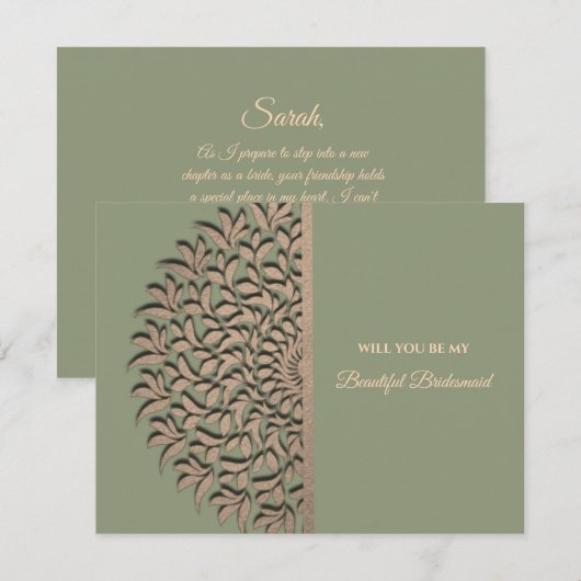 Elegante moderne saliegroen gouden bruidsmeisjes u kaart (Voorkant / Achterkant)