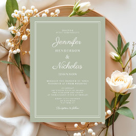 Elegante Moderne Saliegroene Script Bruiloft Kaart