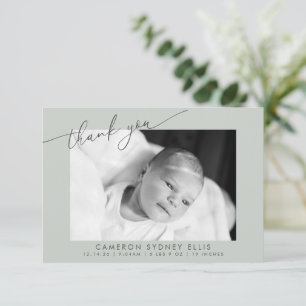 Elegante Moderne Saliegroene Scriptie Baby Foto Ge Bedankkaart