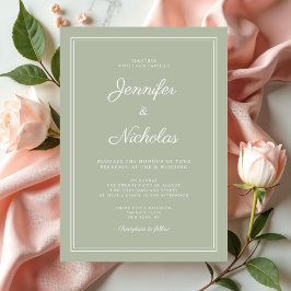 Elegante Moderne Saliegroene Scriptie Bruiloft Kaart