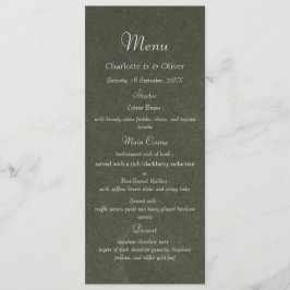 Elegante moderne saliegroene trouwdiner menukaart