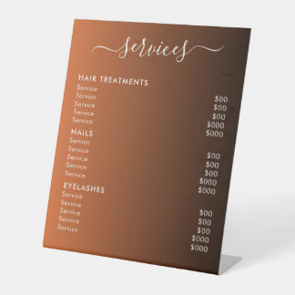 Elegante moderne salon spa serviceprijzenlijst reclamebord met voetstuk