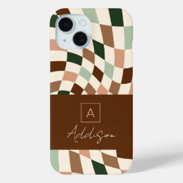 Elegante Moderne Schachbrett-Persoonlijke Monogram iPhone 15 Case
