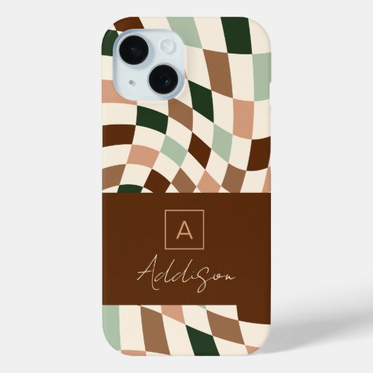 Elegante Moderne Schachbrett-Persoonlijke Monogram Case-Mate iPhone Case (Achterkant)