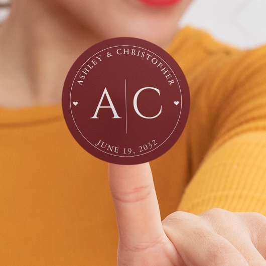 Elegante moderne scharlakenrode bruiloft ronde sticker